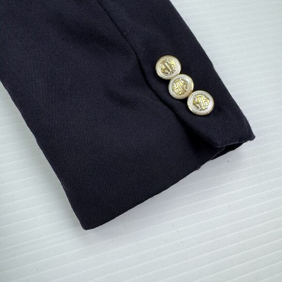 Vintage Ann Freedberg Wool Blazer 4 Navy Gold Button Double Breasted Jacket - Picture 8 of 12